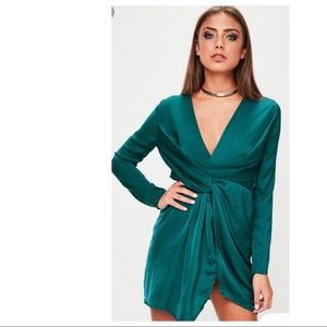Missguided Green Silky Plunge Shift Dress